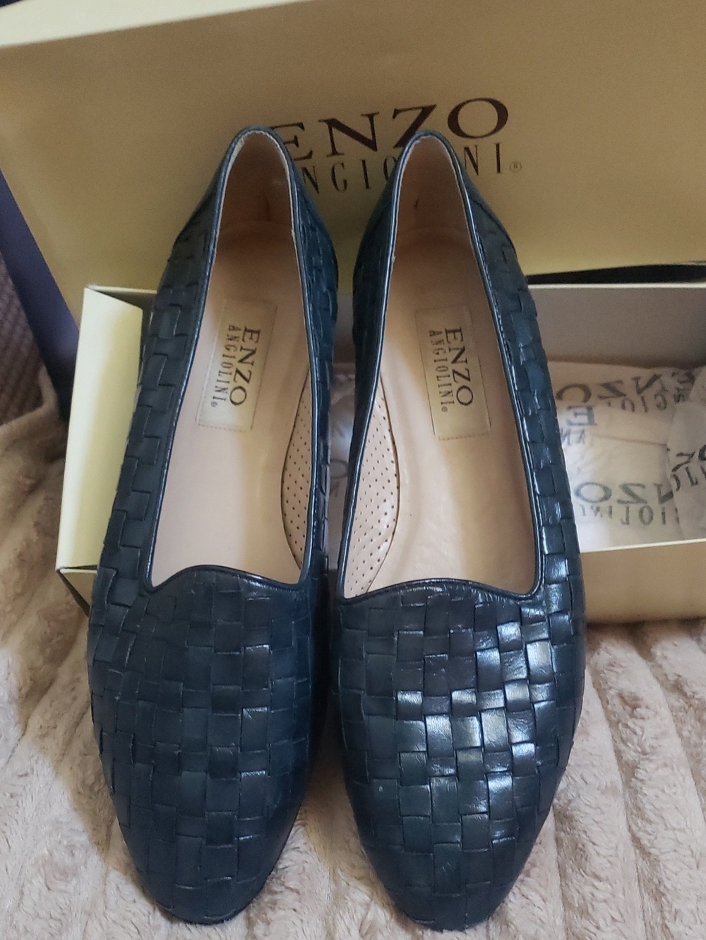 Enzo Angiolini Navy Woven Leather Slip-On Flats